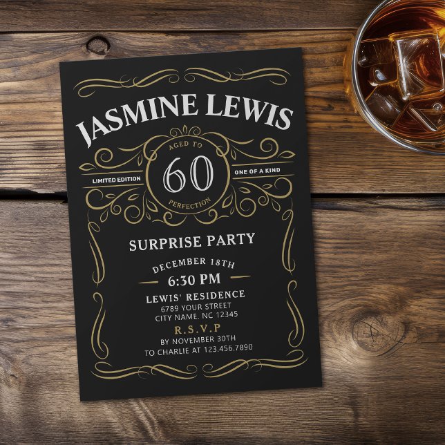 Invitation Any Age Whiskey thème surprise 60e anniversaire (Any Age Whiskey themed surprise 60th birthday Invitation)