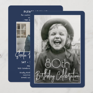 Invitation ANY Anniversaire 2 Photo Chic Bleu Nuit et Blanc