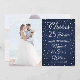 Invitation ANY Anniversary 2 Photo de Cheers Navy & White Par