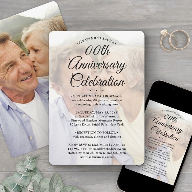 Invitation ANY Anniversary 2 Photo Elegant Script Overlay (Créateur téléchargé)