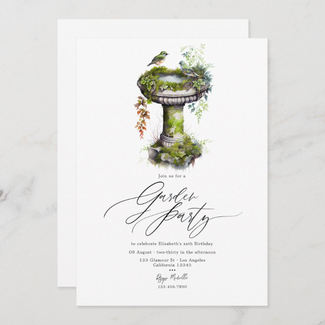 Invitation Any Occasion Watercolor Birds Elegant Garden Party (Devant / Derrière)