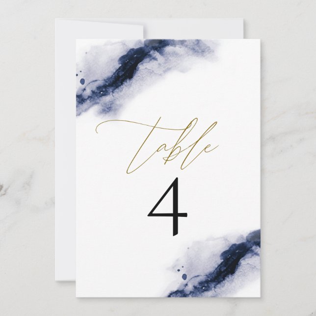 Invitation ANYA| Navy Blue Watercolor Gold Table (Devant)