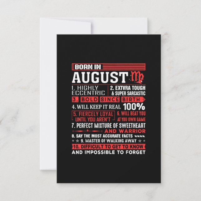 Invitation Août Cadeaux D'Anniversaire - Né En Août Virgo (Devant)