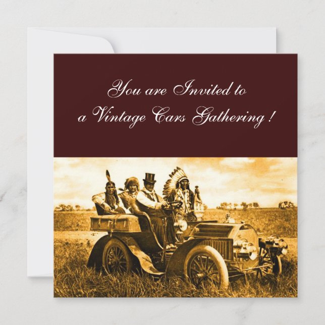 INVITATION APACHES ET GERONIMO CONDUISANT UNE VOITURE À MOTEU (Devant)