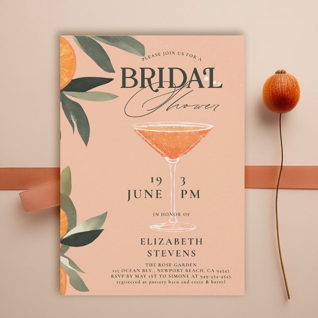 Invitation Aperol Spritz Aquarelle Moderne Fête des mariées C (aperol spritz bridal shower invitation watercolor cocktail theme brunch garden pool party summer)