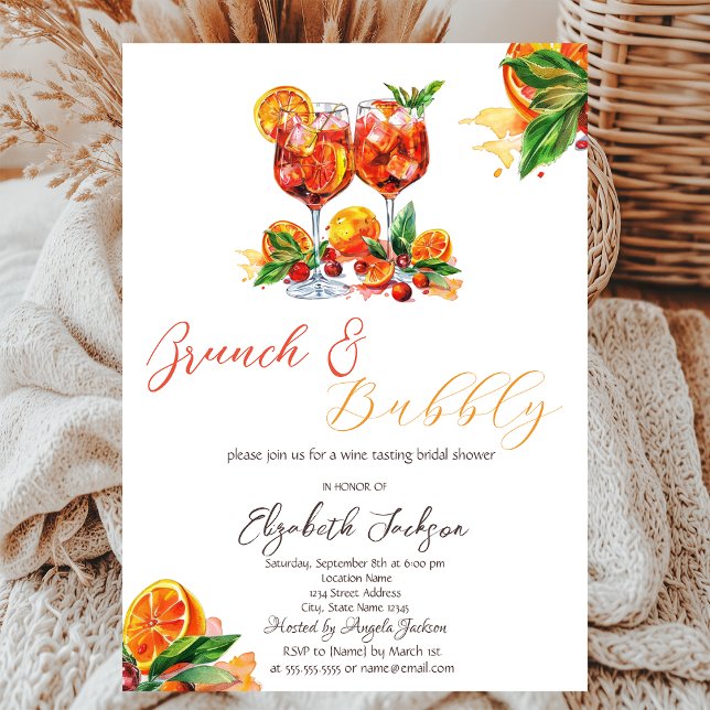 Invitation Aperol Spritz aquarelle Orange Brunch et bulles  (Créateur téléchargé)