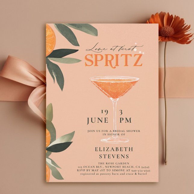 Invitation Aperol Spritz Love Citrus Brunch Fête des mariées (aperol spritz bridal shower invitation watercolor cocktail theme brunch garden pool party summer)