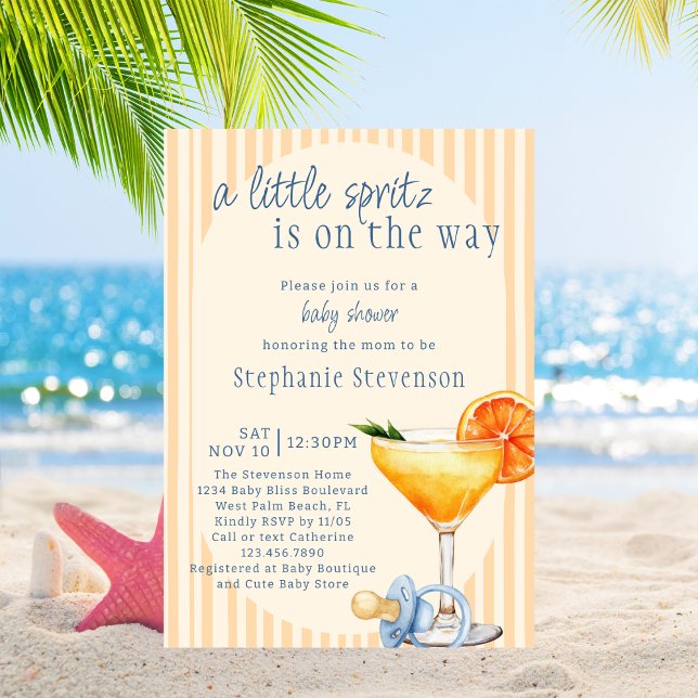 Invitation Aperol Spritz Orange Bleue Citron Garçon Baby Show (Créateur téléchargé)