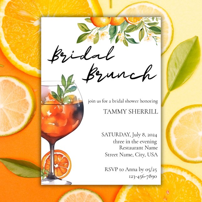 Invitation Aperol Spritz Orange Watercolor Bridal Brunch (Créateur téléchargé)