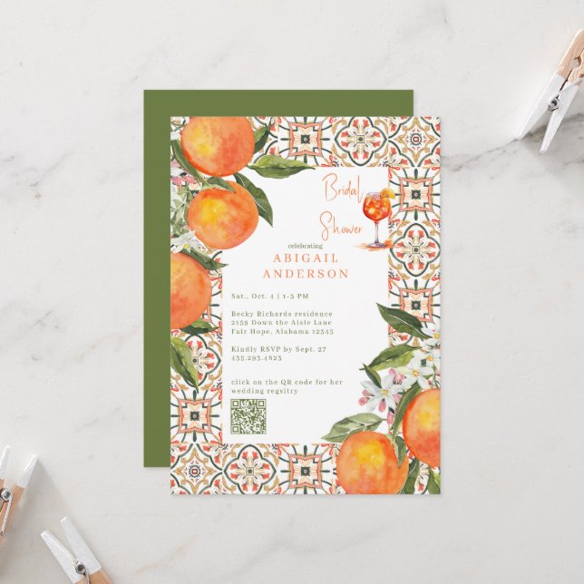 Invitation Aperol Spritz Oranges Fête de Mariage  (Devant/Arrière en situation)