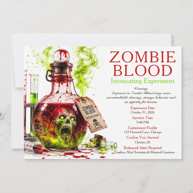 Invitation Apothicaire de sang de zombie Fête d'Halloween (Devant)