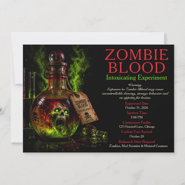 Invitation Apothicaire de sang de zombie Fête d'Halloween (Devant)