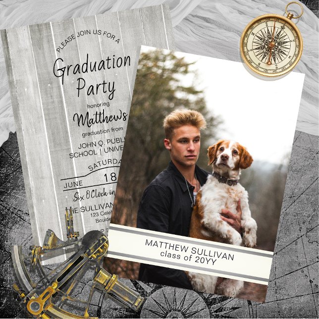 Invitation Apparence Bois Moderne | Photo de la fête de fin d (Modern Wood Look One Photo High School Graduation Announcement | Party Invitation - Print Download)