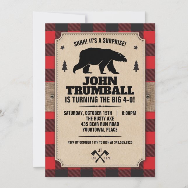 Invitation Apparence de papier kraft rustique avec plaid de b (Devant)