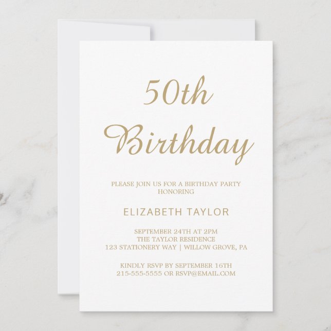 Invitation Appel à la calligraphie dorée raffinée pour 50 ans (Devant)