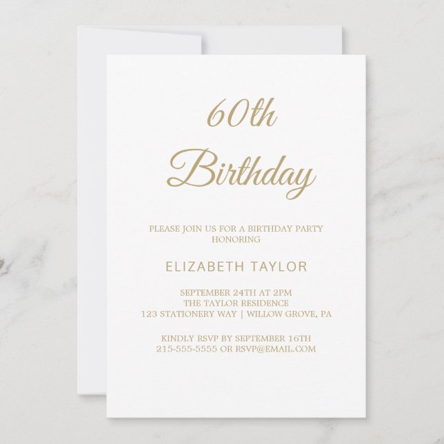 Invitation Appel à la calligraphie dorée raffinée pour les 60 (Devant)