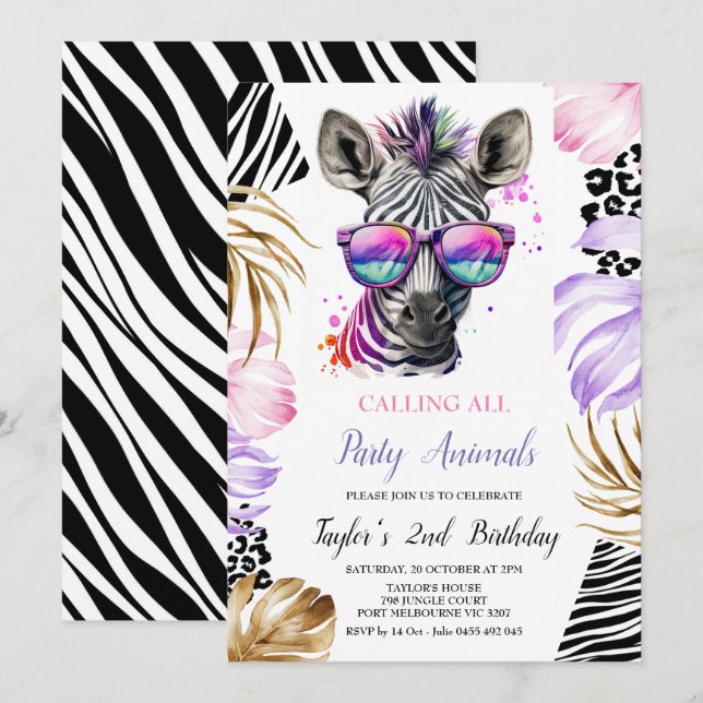 Invitation Appel à l'anniversaire animal de la fête (Devant / Derrière)