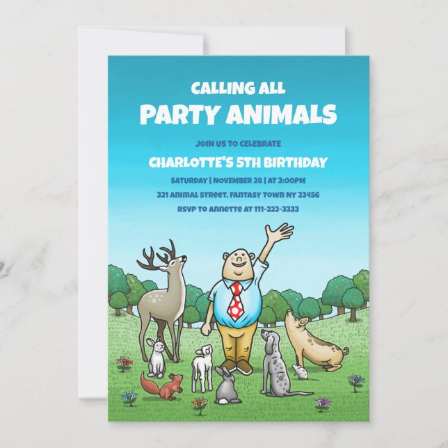 Invitation Appel à tous les animaux de fête Anniversaire (Devant)