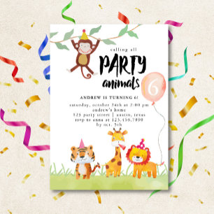 Invitation Appel à tous les animaux de fête Aquarelle Anniver