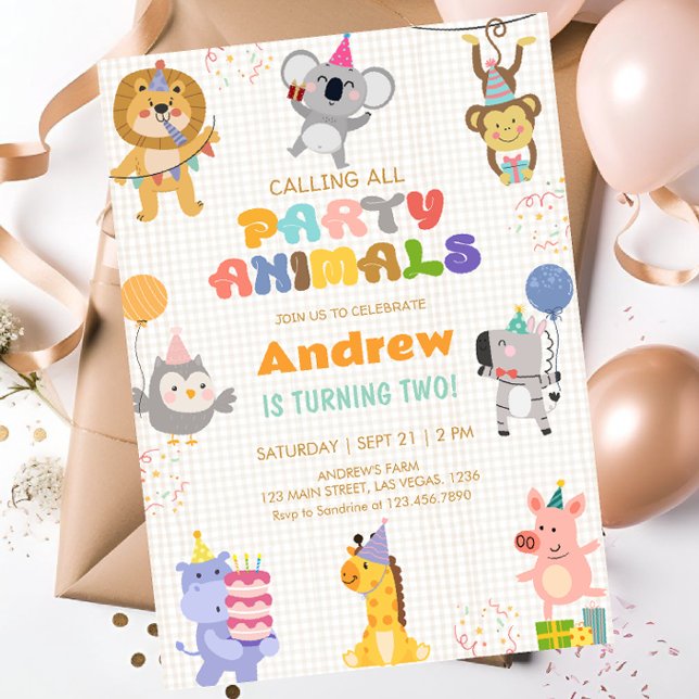 Invitation Appel à tous les animaux de fête d'anniversaire (Créateur téléchargé)