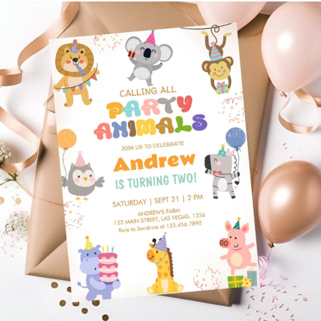 Invitation Appel à tous les animaux de fête d'anniversaire (Créateur téléchargé)