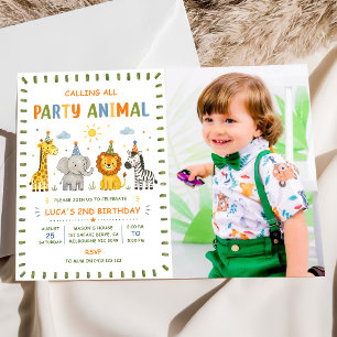 Invitation Appel à tous les animaux de fête Photo d'anniversa