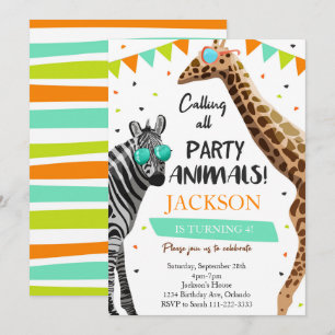 Invitation Appel à tous les animaux de fête Safari Jungle Inv