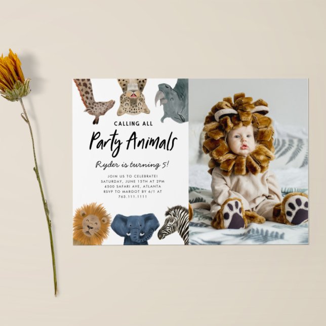 Invitation Appel à tous les animaux de fête Safari photo d'an (Créateur téléchargé)
