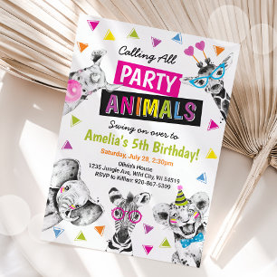 Invitation Appel à tous les animaux de fête Safari Zoo Annive