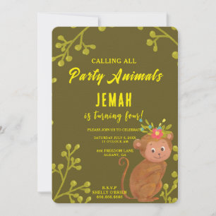 Invitation Appel à tous les animaux de fête singe fête d'anni