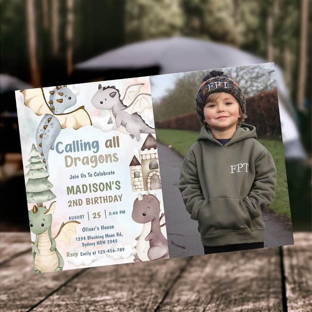 Invitation Appel à tous les dragons aquarelle 2e photo d'anni (Créateur téléchargé)