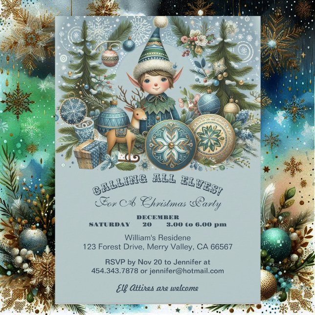 Invitation Appel à tous les elfes Snowflakes fête de Noël (Calling All Elves Snowflakes Hail Christmas Party Invitation)