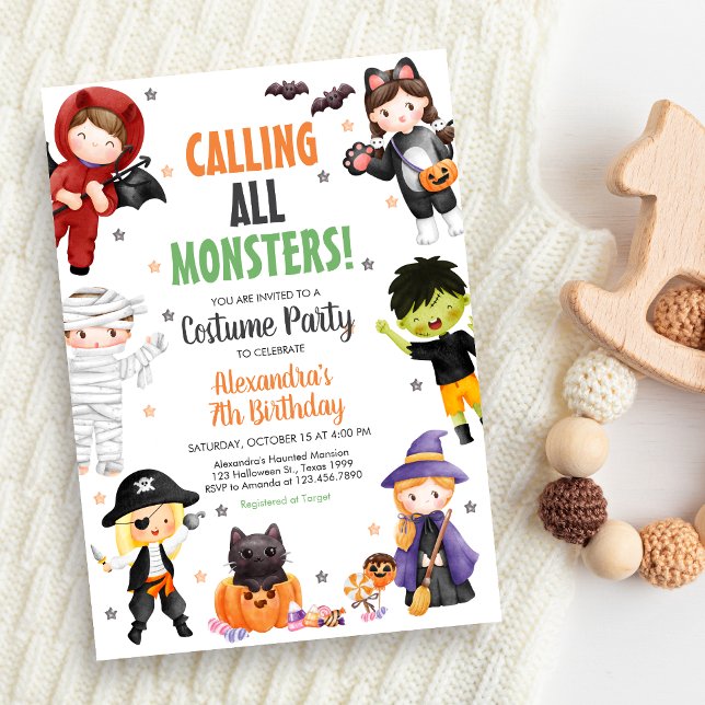 Invitation Appel à tous les monstres costume Halloween Annive (Spooky Costume Halloween Birthday Invitation)