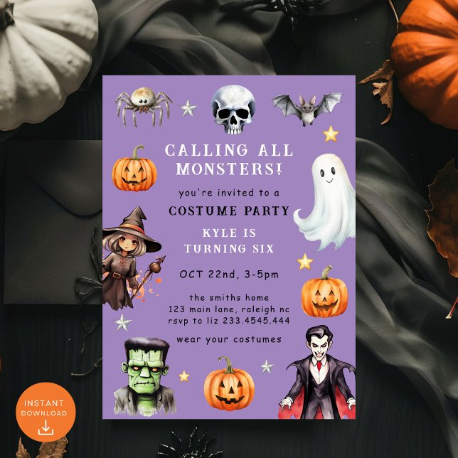 Invitation Appel à tous les monstres costume Halloween Annive (Créateur téléchargé)
