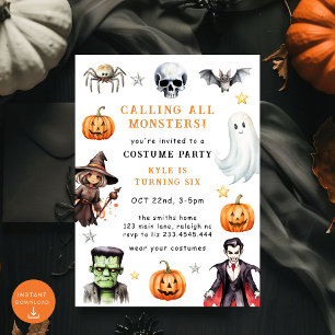 Invitation Appel à tous les monstres costume Halloween Annive
