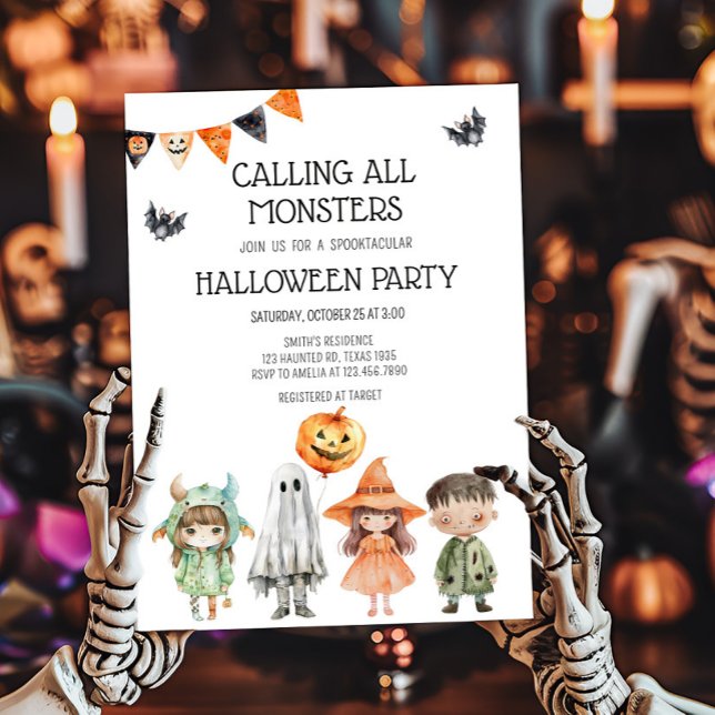 Invitation Appel à tous les monstres Enfants Halloween (Calling All Monsters Kids Costume Halloween Party Invitation)
