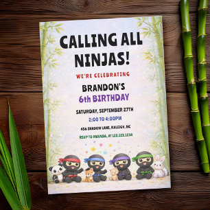 Invitation Appel à tous les ninjas Étoiles colorées Anniversa