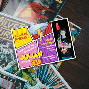 Invitation Appel à tous les super-héros Comédie Livre 5e anni