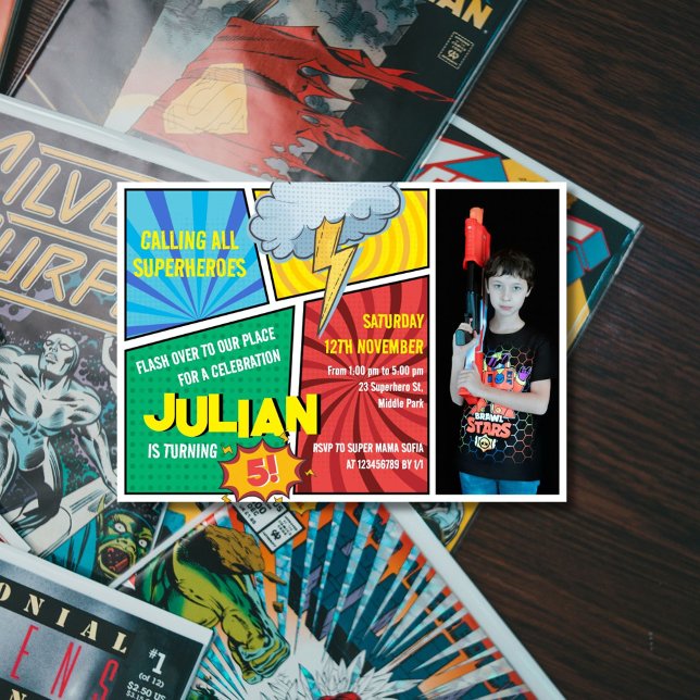 Invitation Appel à tous les super-héros Comédie Livre 5e anni (Créateur téléchargé)