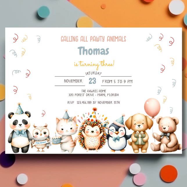 Invitation Appel à toutes les fêtes d'anniversaire des animau (Créateur téléchargé)