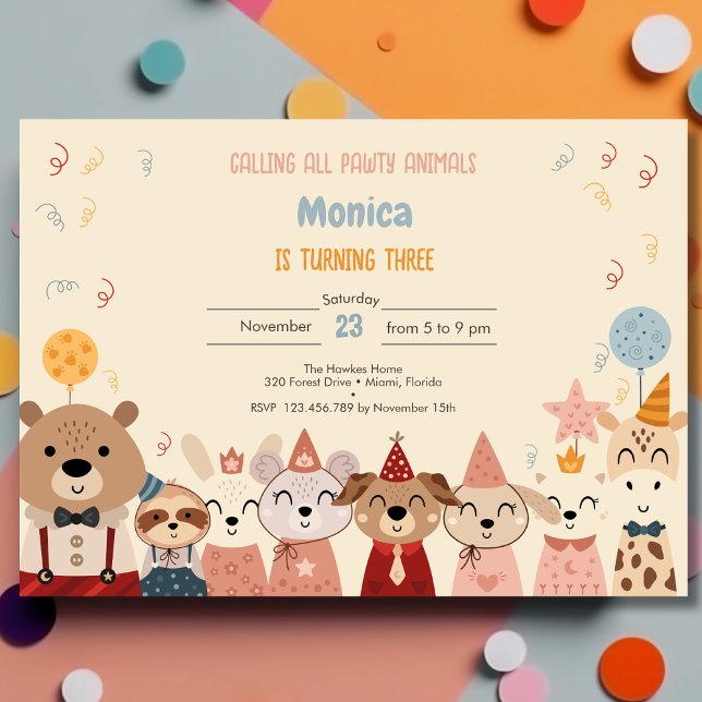 Invitation Appel à toutes les fêtes d'anniversaire des animau (Créateur téléchargé)