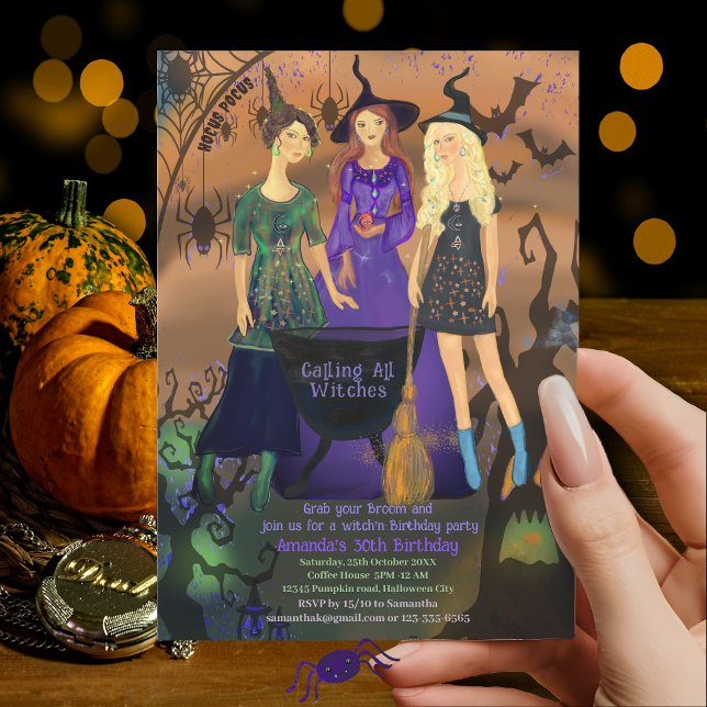 Invitation Appel à toutes les sorcières Halloween Anniversair (Calling All Witches Halloween Birthday Invitation)