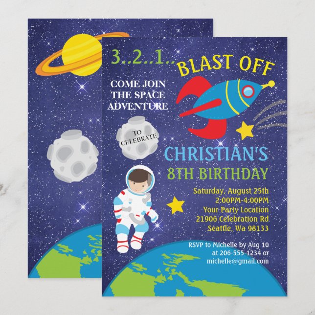 Invitation Appel d'anniversaire de l'explosion de l'espace ex (Devant / Derrière)