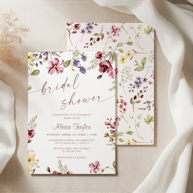 Invitation Appel de Fleurs Sauvages Calligraphie Mauve Enterr (Créateur téléchargé)