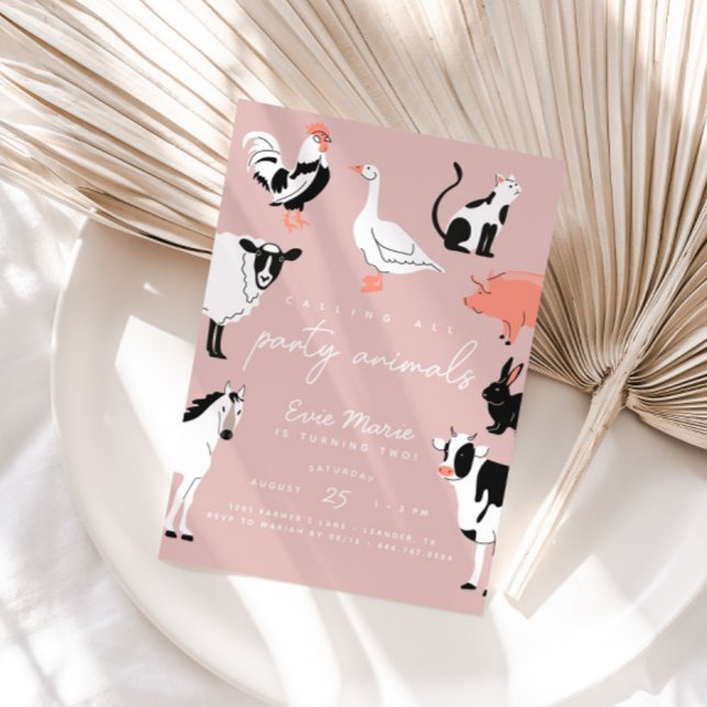 Invitation Appel de tous les animaux de fête | Animaux de fer (Calling All Party Animals! Modern pink invitation.)