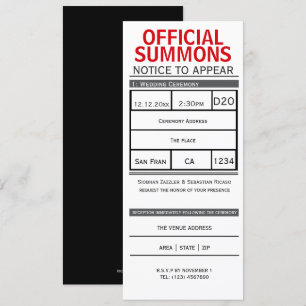 Invitation Appel du tribunal Avis de comparaître Mariage de n