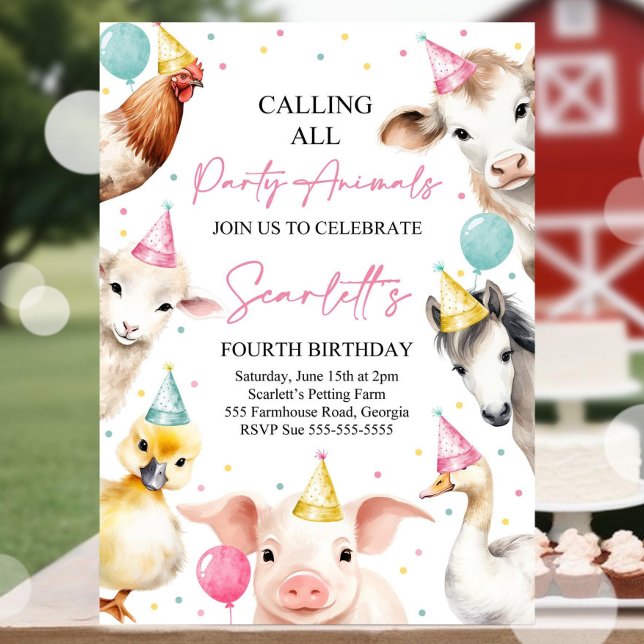 Invitation Appel éditable à tous les animaux de fête Fille de (Créateur téléchargé)
