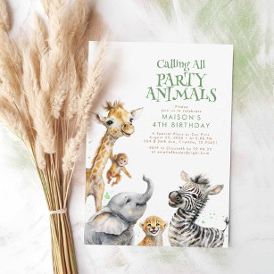 Invitation Appelant Tous Les Animaux De Fête Cute Safari Anni
