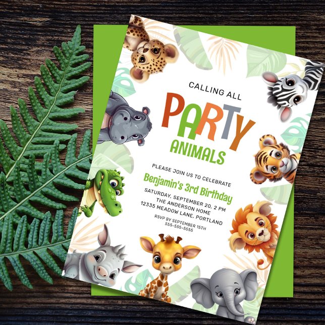 Invitation Appelant Tous Les Animaux De Fête Mignonne Jungle  (Créateur téléchargé)