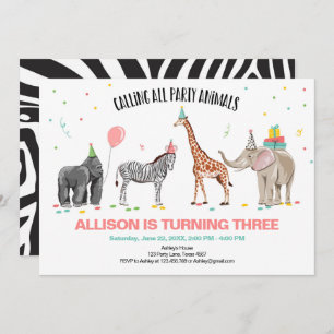 Invitation Appelant tous les fêtards zoo anniversaire sauvage
